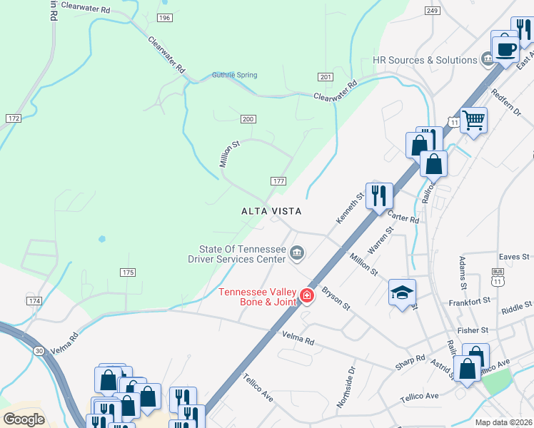 map of restaurants, bars, coffee shops, grocery stores, and more near 129 County Road 177 in Athens