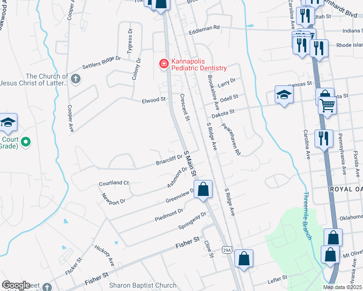 map of restaurants, bars, coffee shops, grocery stores, and more near 2007 South Main Street in Kannapolis