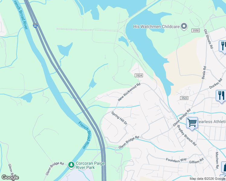 map of restaurants, bars, coffee shops, grocery stores, and more near 33 Aberdeen Drive in Arden