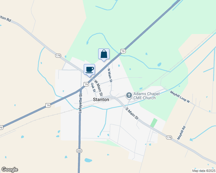 map of restaurants, bars, coffee shops, grocery stores, and more near 7 Maple Street in Stanton