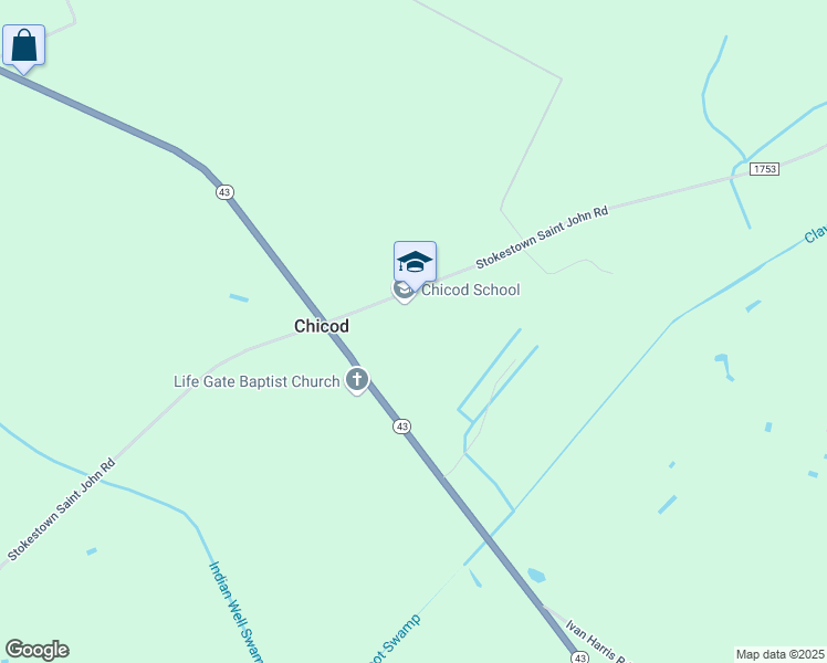 map of restaurants, bars, coffee shops, grocery stores, and more near 7557 North Carolina 43 in Greenville