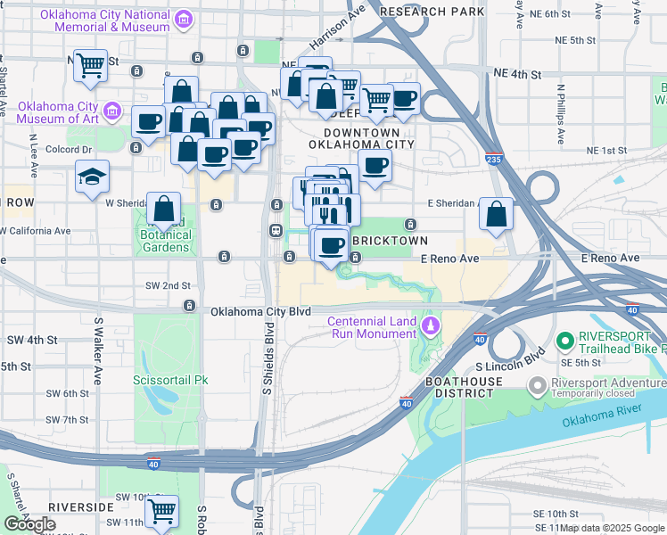 map of restaurants, bars, coffee shops, grocery stores, and more near 200 South Oklahoma Avenue in Oklahoma City