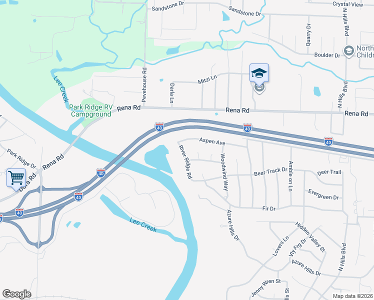 map of restaurants, bars, coffee shops, grocery stores, and more near 1718 Riverridge Estate in Van Buren