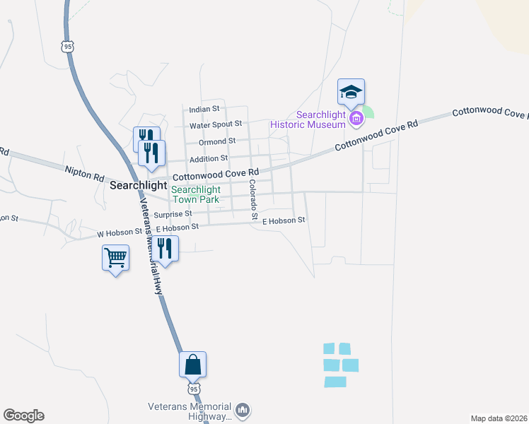 map of restaurants, bars, coffee shops, grocery stores, and more near 590 Surprise Street in Searchlight