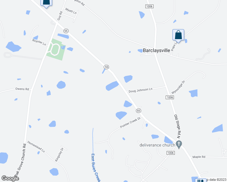 map of restaurants, bars, coffee shops, grocery stores, and more near 3955 North Carolina 55 in Angier