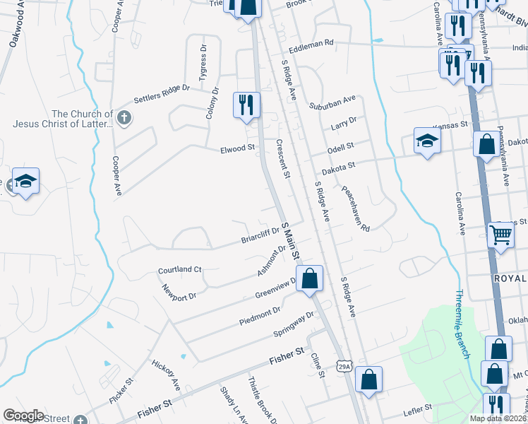 map of restaurants, bars, coffee shops, grocery stores, and more near 2080 South Main Street in Kannapolis