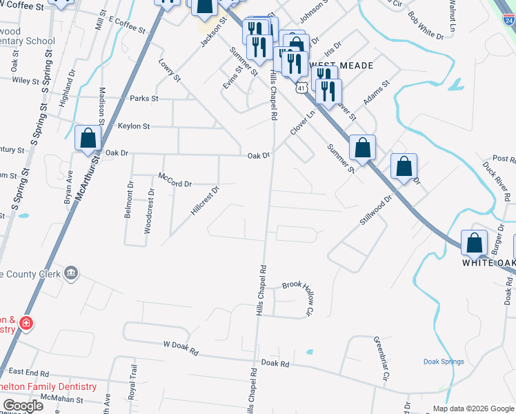 map of restaurants, bars, coffee shops, grocery stores, and more near 1200 Hills Chapel Road in Manchester
