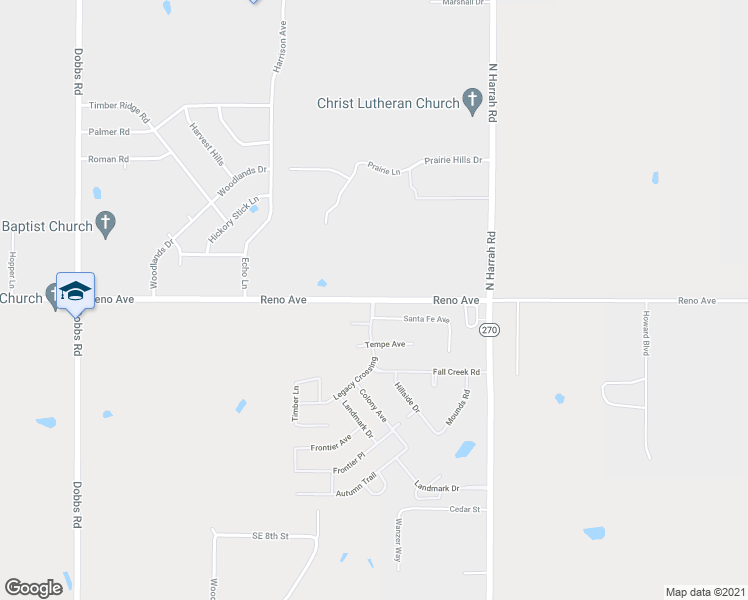 map of restaurants, bars, coffee shops, grocery stores, and more near 20642 East Reno Avenue in Harrah