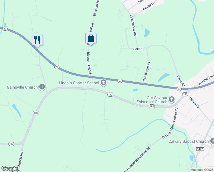 map of restaurants, bars, coffee shops, grocery stores, and more near 133 Eagle Nest Road in Lincolnton