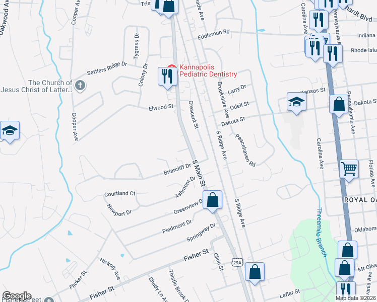 map of restaurants, bars, coffee shops, grocery stores, and more near 2007 South Main Street in Kannapolis