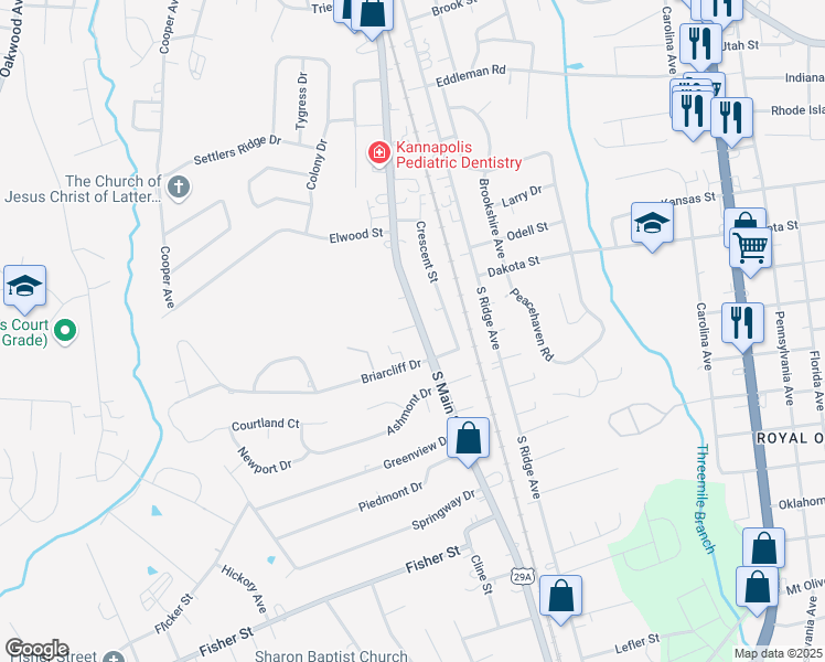 map of restaurants, bars, coffee shops, grocery stores, and more near 2007 South Main Street in Kannapolis