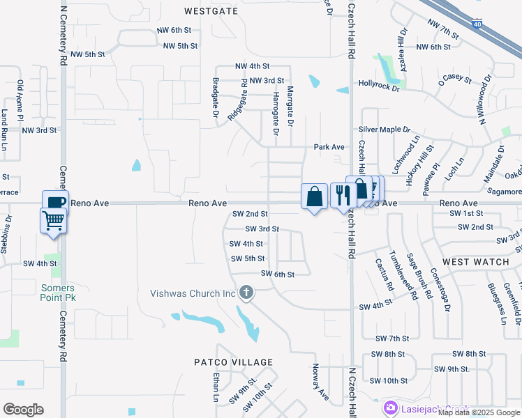 map of restaurants, bars, coffee shops, grocery stores, and more near 12340 Southgate Drive in Yukon