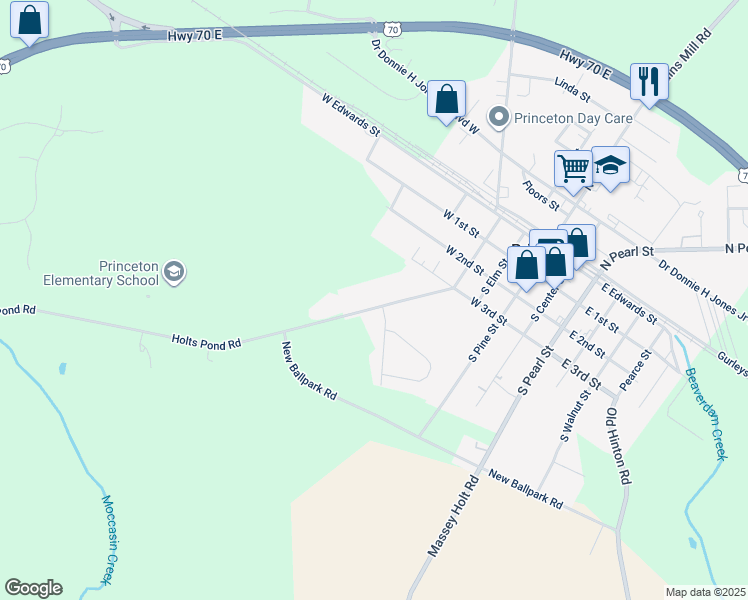 map of restaurants, bars, coffee shops, grocery stores, and more near 122 Holts Pond Road in Princeton