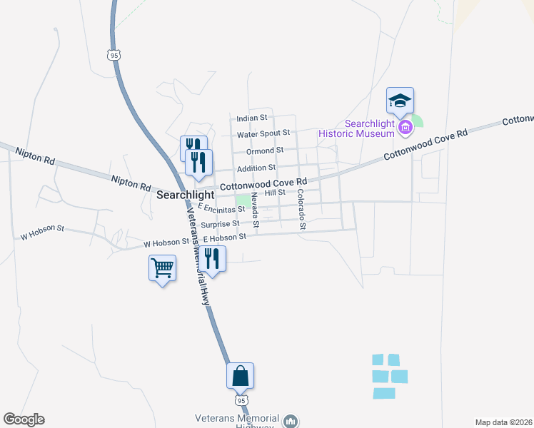 map of restaurants, bars, coffee shops, grocery stores, and more near 350 Surprise Street in Searchlight