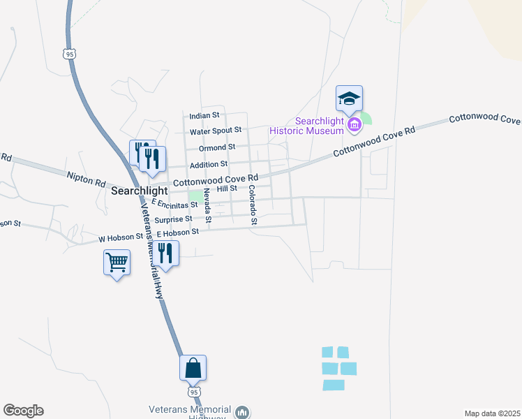 map of restaurants, bars, coffee shops, grocery stores, and more near Colorado Street in Searchlight