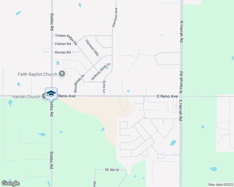 map of restaurants, bars, coffee shops, grocery stores, and more near 20509 East Reno Avenue in Harrah