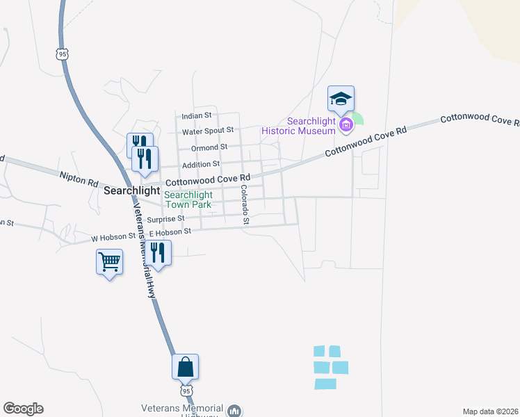 map of restaurants, bars, coffee shops, grocery stores, and more near 590 Surprise Street in Searchlight