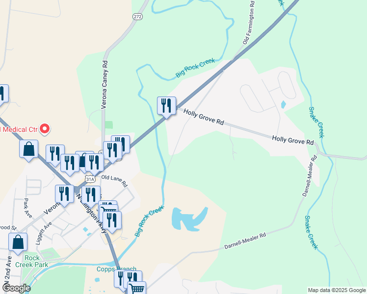 map of restaurants, bars, coffee shops, grocery stores, and more near 1275 Old Farmington Road in Lewisburg