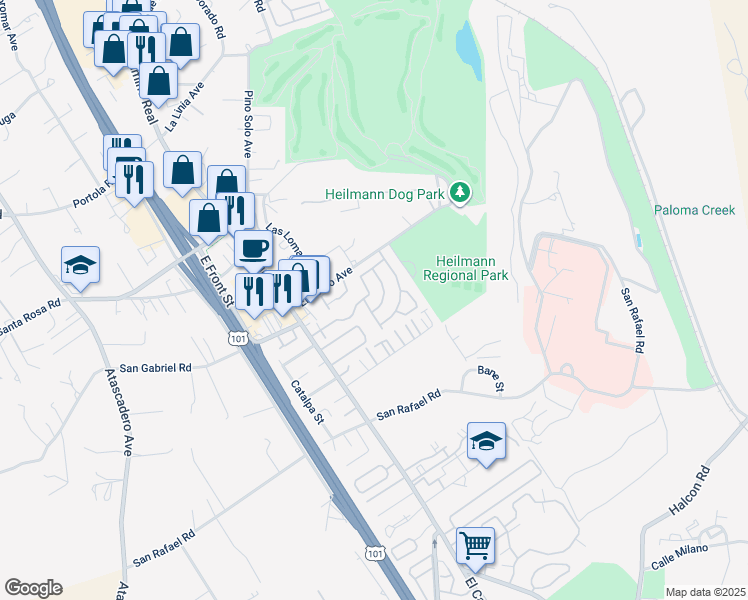 map of restaurants, bars, coffee shops, grocery stores, and more near 10025 El Camino Real in Atascadero