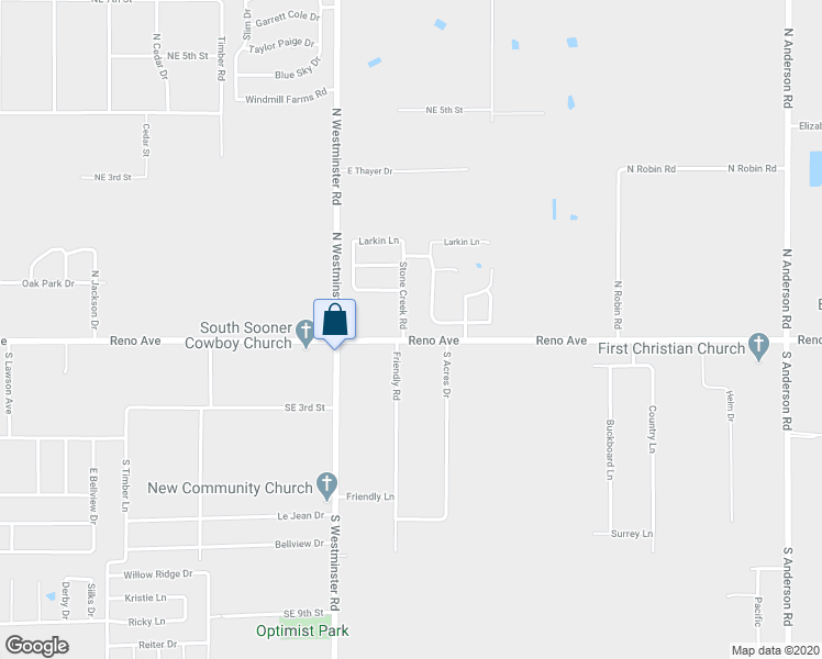 map of restaurants, bars, coffee shops, grocery stores, and more near 100 Stone Creek Road in Midwest City