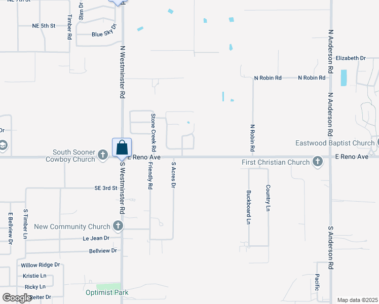 map of restaurants, bars, coffee shops, grocery stores, and more near 11200 Stoneridge Lane in Midwest City