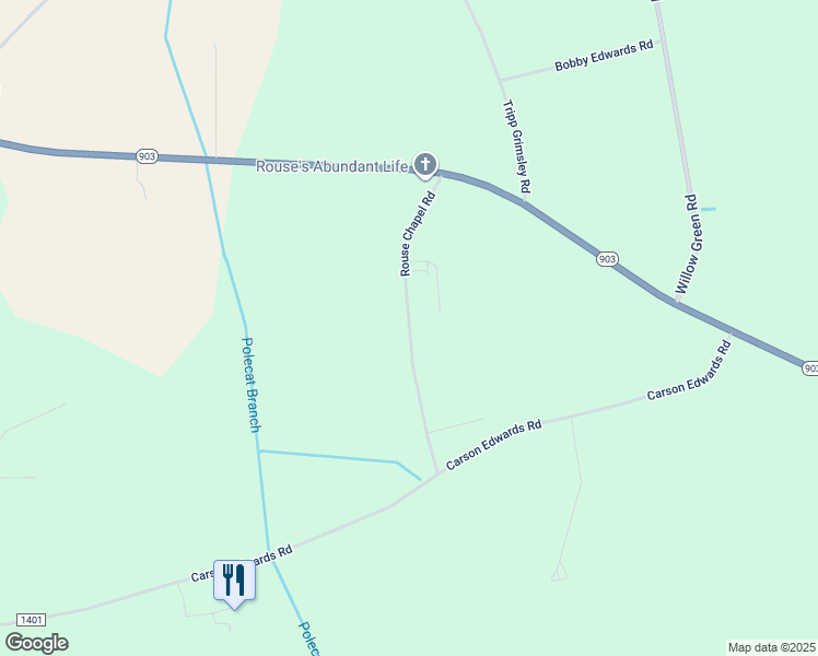 map of restaurants, bars, coffee shops, grocery stores, and more near Rouse Chapel Road in Greene County