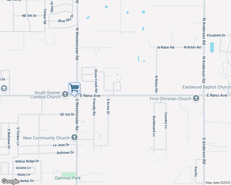 map of restaurants, bars, coffee shops, grocery stores, and more near 11200 Stoneridge Lane in Midwest City