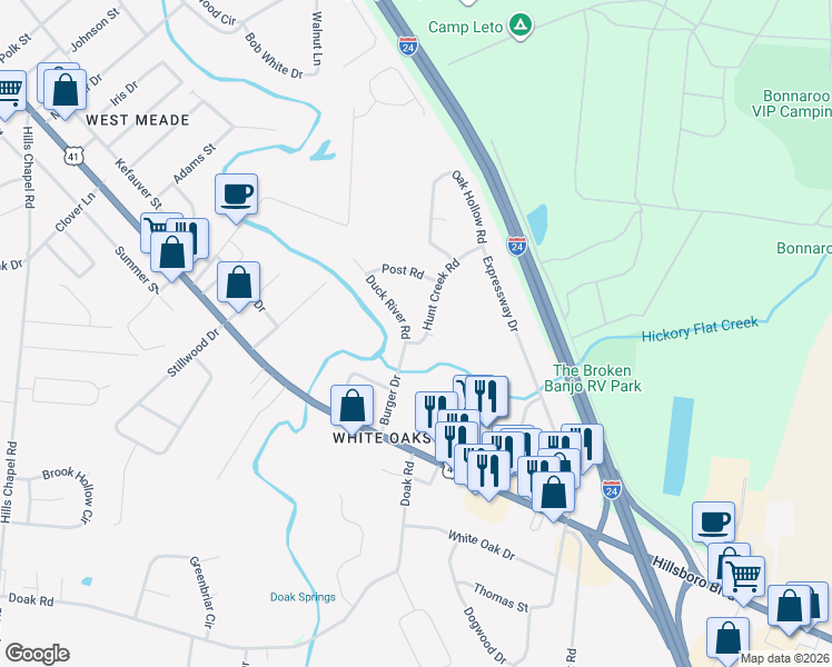 map of restaurants, bars, coffee shops, grocery stores, and more near 17 Hunt Creek Rd in Manchester