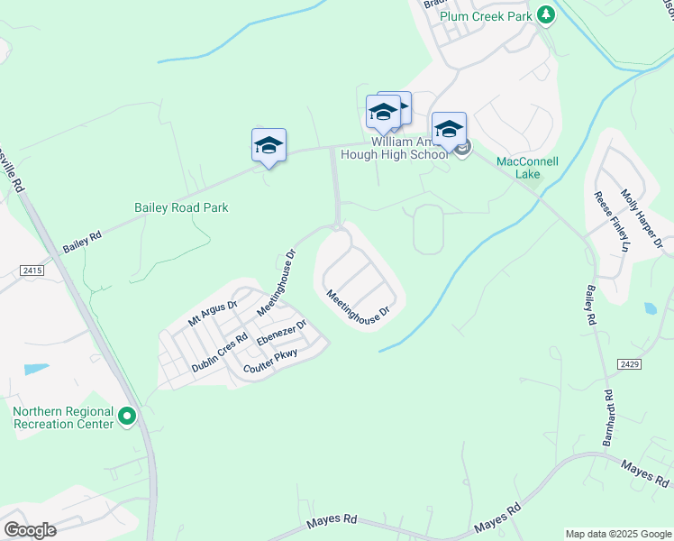 map of restaurants, bars, coffee shops, grocery stores, and more near 12323 Meetinghouse Drive in Cornelius