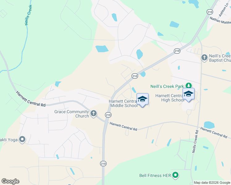 map of restaurants, bars, coffee shops, grocery stores, and more near 4856 North Carolina 210 in Angier