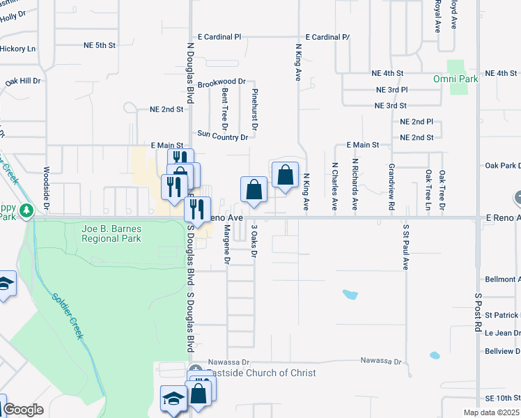 map of restaurants, bars, coffee shops, grocery stores, and more near 9209 East Reno Avenue in Midwest City