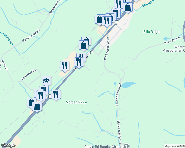 map of restaurants, bars, coffee shops, grocery stores, and more near 206 Couchwood Drive in Dayton