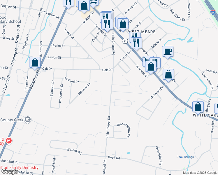 map of restaurants, bars, coffee shops, grocery stores, and more near 1200 Hills Chapel Road in Manchester