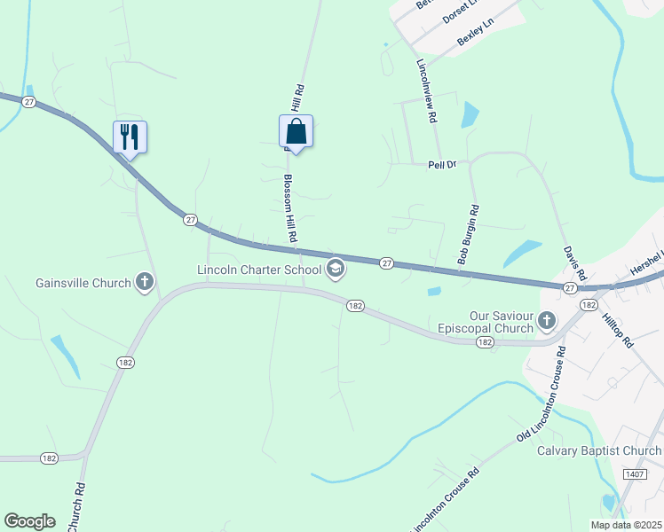 map of restaurants, bars, coffee shops, grocery stores, and more near 133 Eagle Nest Road in Lincolnton