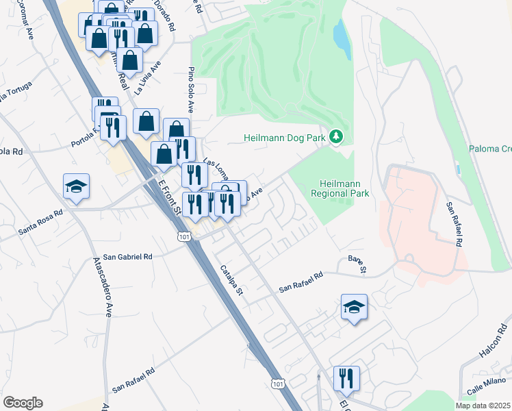 map of restaurants, bars, coffee shops, grocery stores, and more near 9300 El Bordo Avenue in Atascadero
