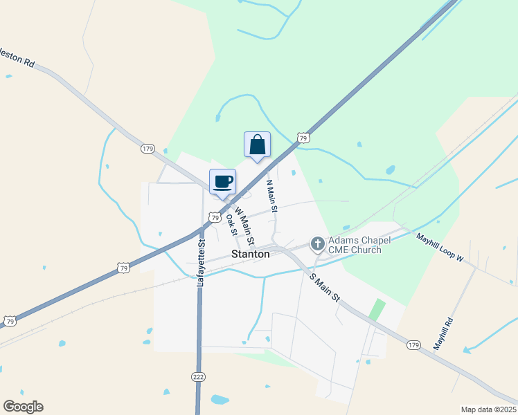 map of restaurants, bars, coffee shops, grocery stores, and more near 7 Maple Road in Stanton