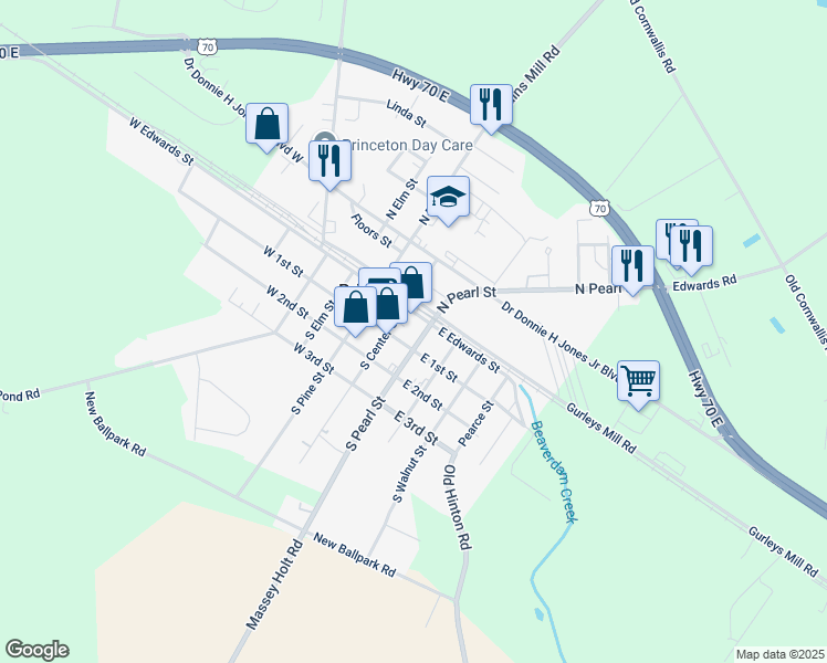 map of restaurants, bars, coffee shops, grocery stores, and more near 104 South Pearl Street in Princeton
