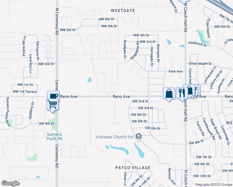 map of restaurants, bars, coffee shops, grocery stores, and more near 12608 Northwest 1st Court in Yukon