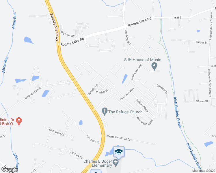 map of restaurants, bars, coffee shops, grocery stores, and more near 4800 Breden Street in Kannapolis