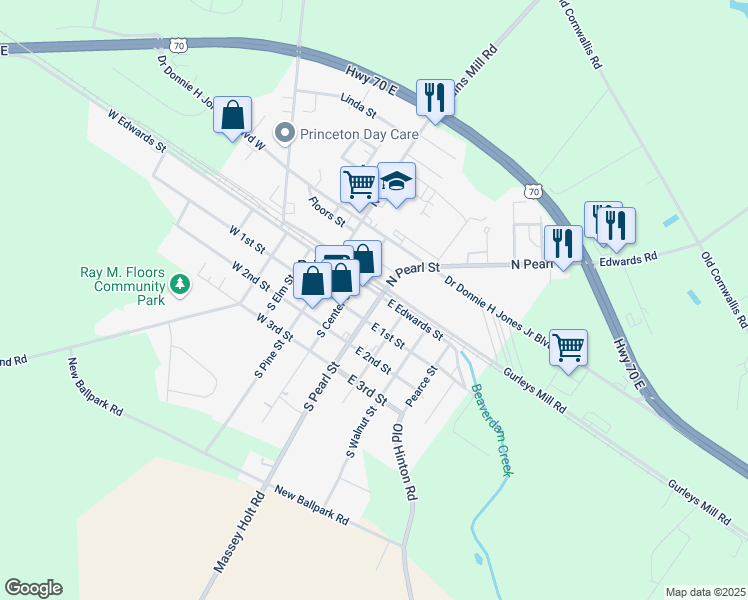 map of restaurants, bars, coffee shops, grocery stores, and more near 104 South Pearl Street in Princeton