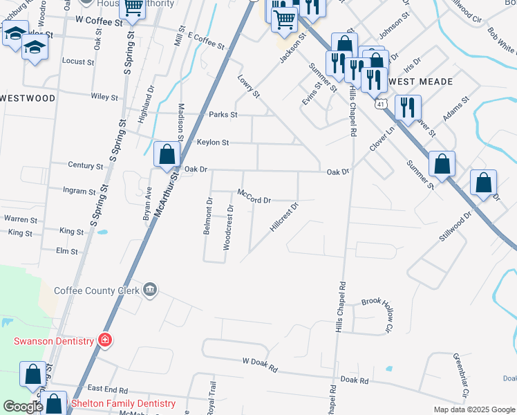 map of restaurants, bars, coffee shops, grocery stores, and more near 1202 Meadowlark Place in Manchester