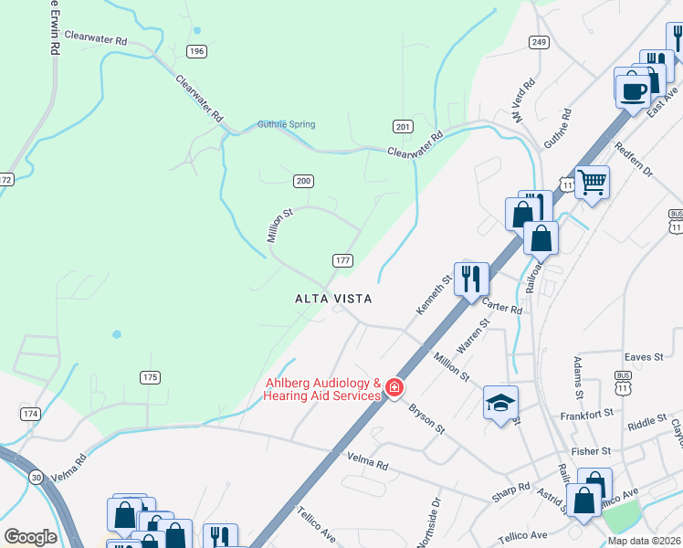 map of restaurants, bars, coffee shops, grocery stores, and more near 136 County Road 177 in Athens