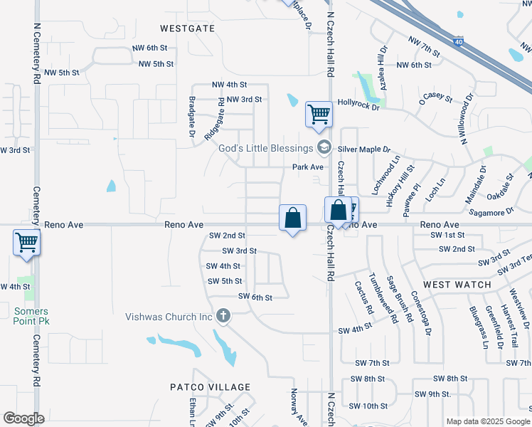 map of restaurants, bars, coffee shops, grocery stores, and more near 12340 Southgate Dr in Yukon