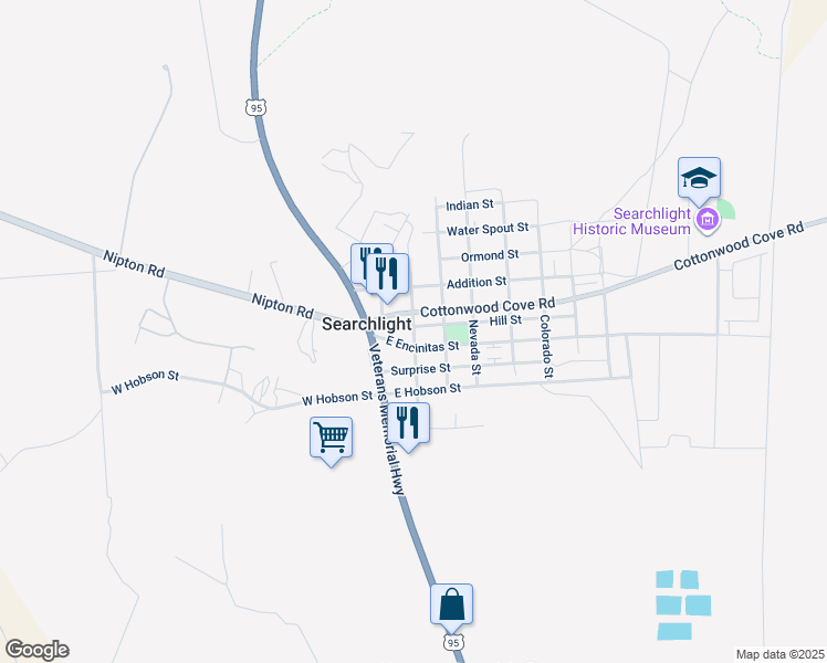 map of restaurants, bars, coffee shops, grocery stores, and more near Main Street in Searchlight