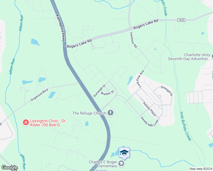 map of restaurants, bars, coffee shops, grocery stores, and more near 3586 Coleraine Avenue in Kannapolis