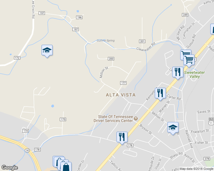 map of restaurants, bars, coffee shops, grocery stores, and more near 184 County Road 176 in Athens