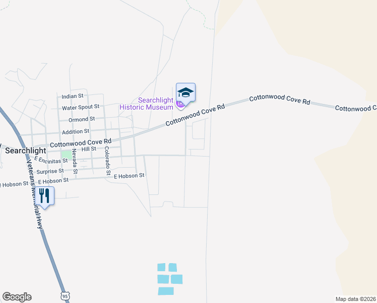 map of restaurants, bars, coffee shops, grocery stores, and more near 1113 Aqua View Drive in Searchlight