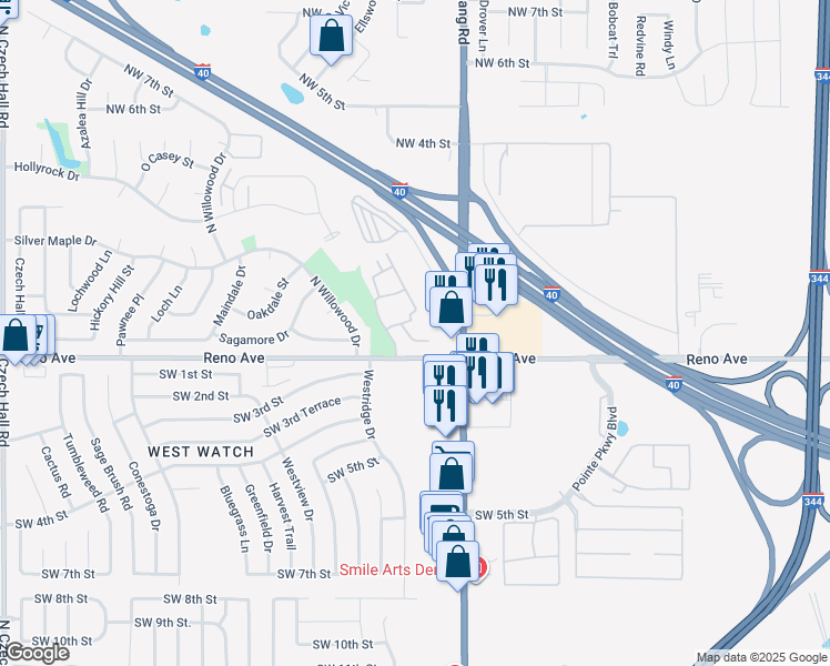 map of restaurants, bars, coffee shops, grocery stores, and more near 108 Lochwood Circle in Yukon