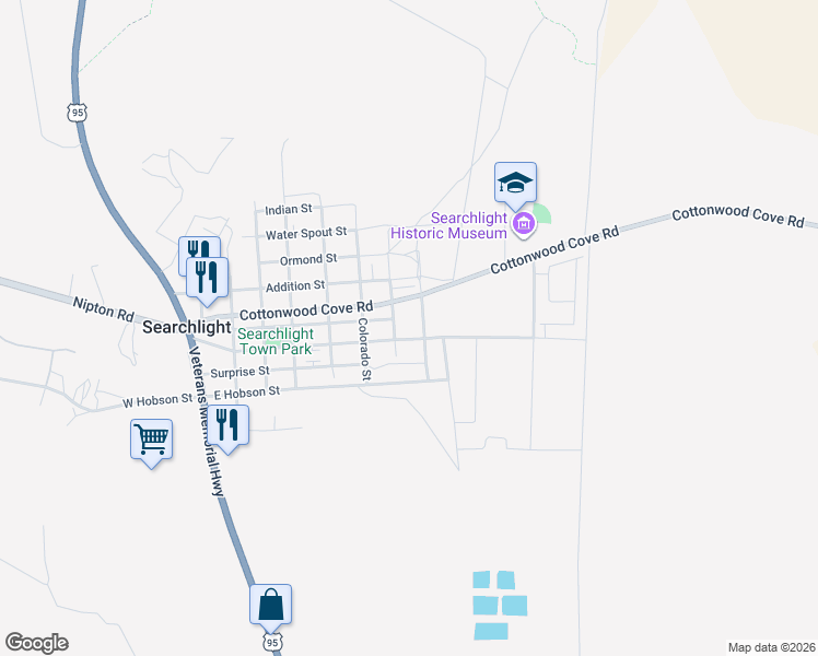 map of restaurants, bars, coffee shops, grocery stores, and more near 590 Surprise Street in Searchlight