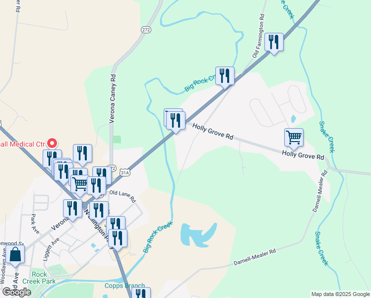map of restaurants, bars, coffee shops, grocery stores, and more near 1275 Old Farmington Road in Lewisburg